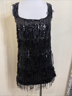 NWT LULUS BLACK MINI SEQUIN FRINGE BACKLESS DRESS SIZE SMALL